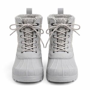 MUK LUKS Women’s Size 8 Gray Duck Boots Knit Winter Waterproof Rubber Sole Cozy